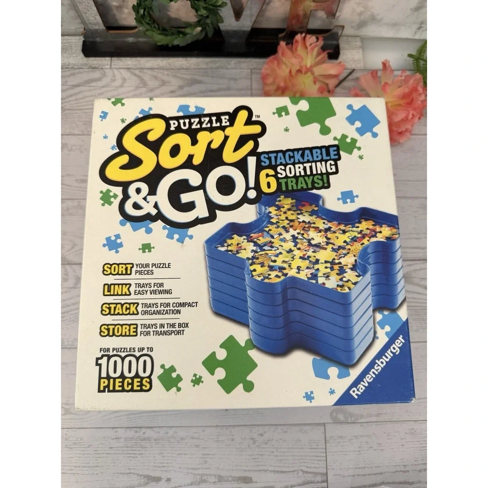 PUZZLE SORT & GO! NIB 6 Stackable Sorting Trays for 1000 Piece Jigsaw Puzzles